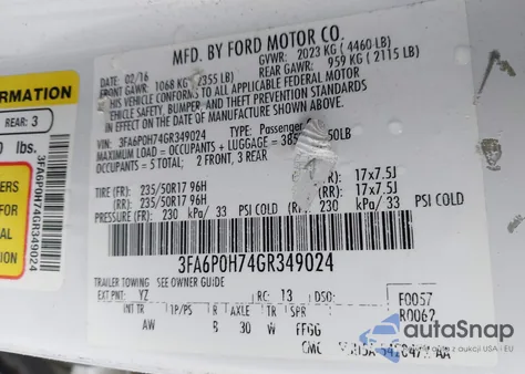 2016 Ford Fusion Se из США, поврежденный, VIN 3FA6P0H74GR349024